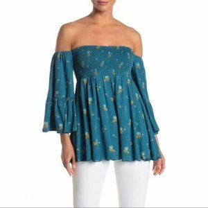 Free People Lana Off the Shoulder Tunic In Ocean Blue